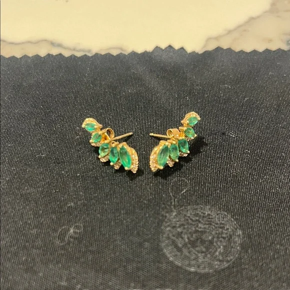 Bloomingdales Emerald earrings with diamond in 14k gold brand new with receipt - Picture 3 of 4